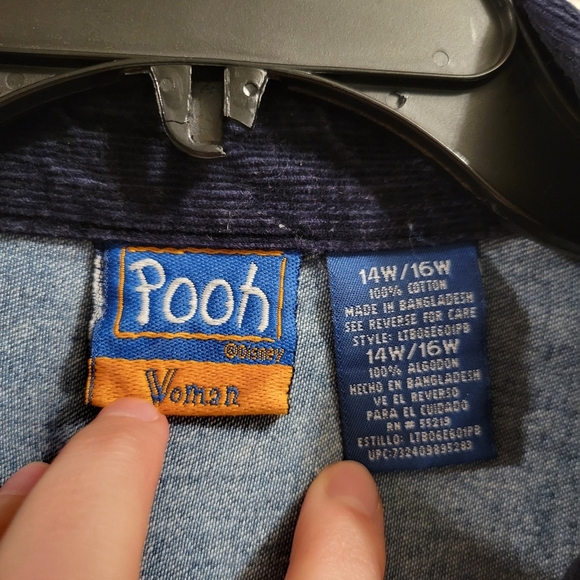 Disney Winnie the Pooh Long Sleeve Denim Button Up Shirt with Corduroy Collar - Picture 6 of 8